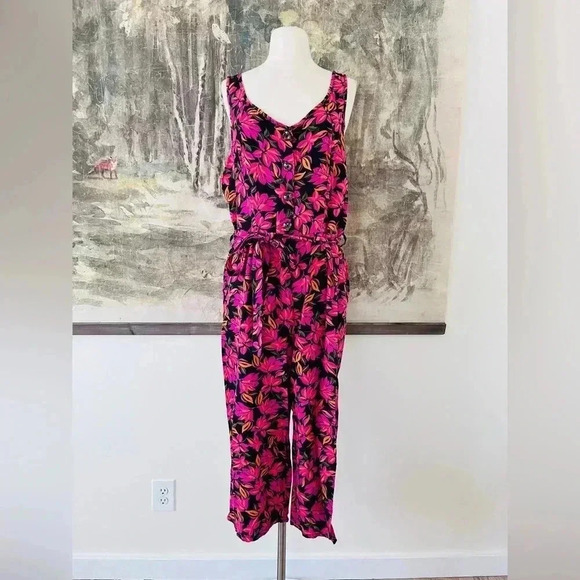Kensie Tropical Floral Coral Combo Jumpsuit Size Large NWT $68 - Picture 2 of 11